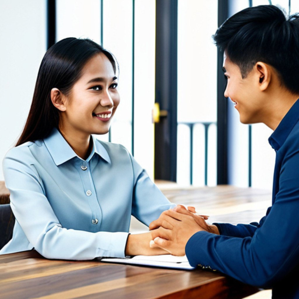 Aspiring Entrepreneur Meeting with Mentor**
"A young Thai entrepreneur, fully clothed in smart casual attire, sits across a wooden table from an older, experienced mentor in a brightly lit co-working space, modest clothing, safe for work, appropriate content, professional setting, perfect anatomy, natural proportions, well-formed hands, proper finger count, natural body proportions, high quality, friendly atmosphere."
**