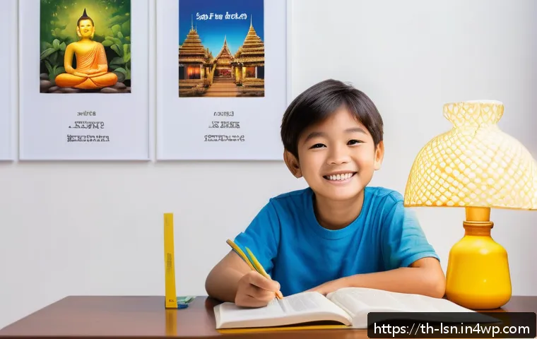 학습 인내력 향상을 위한 인센티브 제도 - A warm and inviting study corner in a modern Thai household, featuring a young Thai child around 7 y...